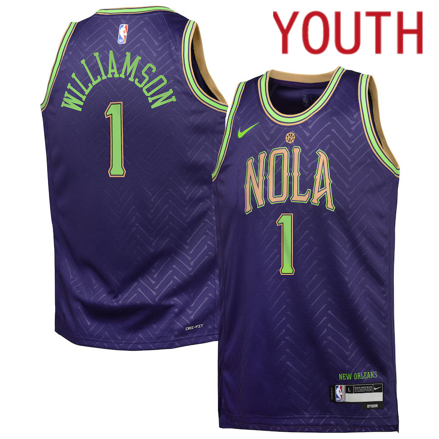 Youth New Orleans Pelicans #1 Zion Williamson Nike Purple City Edition 2024-25 Swingman Player NBA Jersey